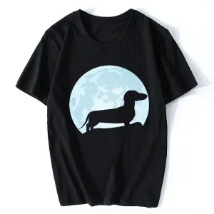 Moon Dachshund Lover T Shirt for Women O-neck Short Sleeve Wiener Dog Tee Tops Clothing Gift Streetwear Graphic T Shirts Fashion